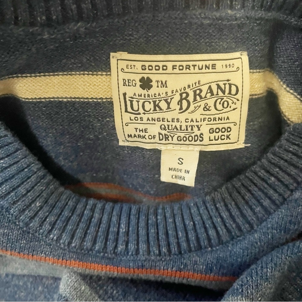 Lucky Brand Sweater Men’s Size Small Blue Southwestern Cotton Knit Crewneck - Picture 6 of 8